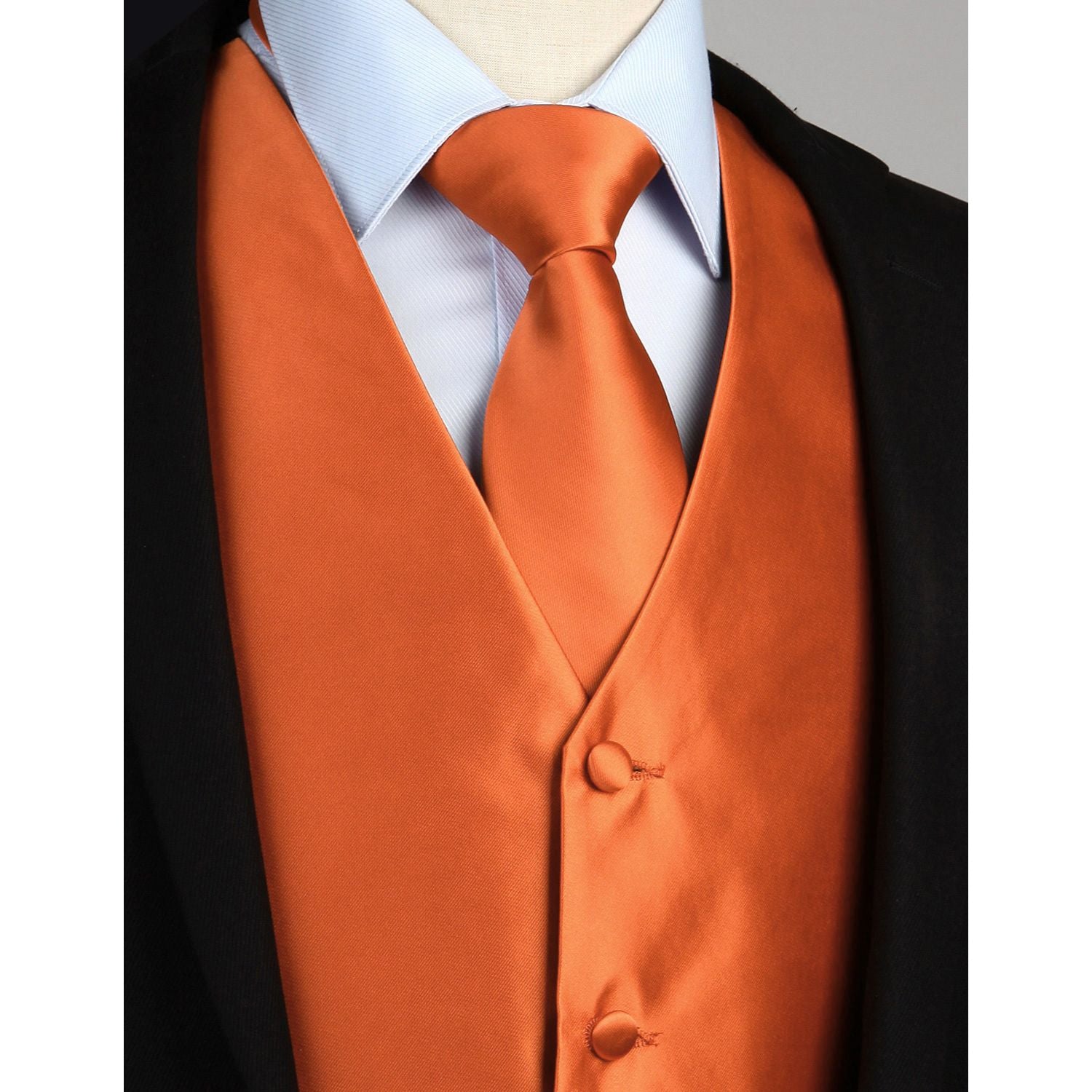 Men's Orange Solid Vest Tie Set For Weddings - Image 2