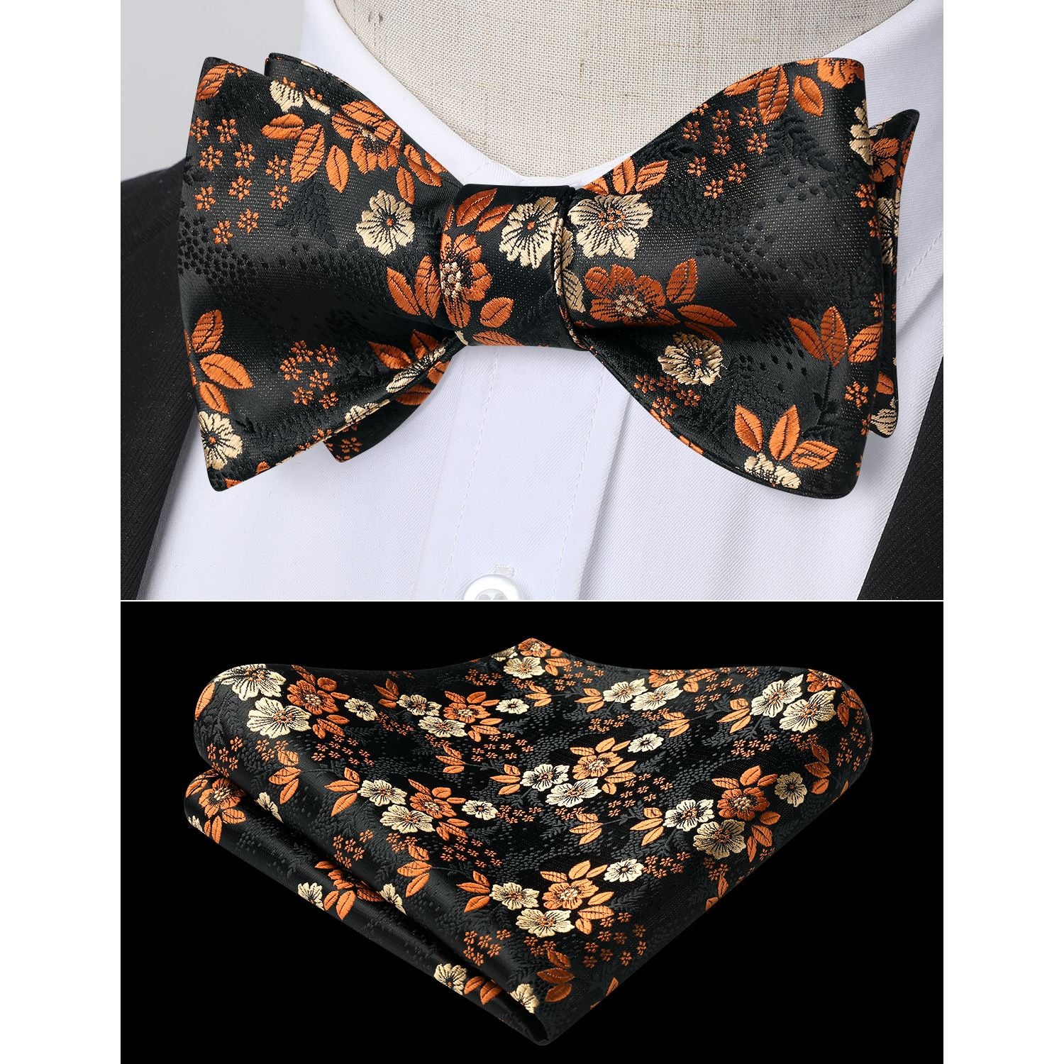 Black Floral Bow Tie Set Groomsmen Wedding - Image 2