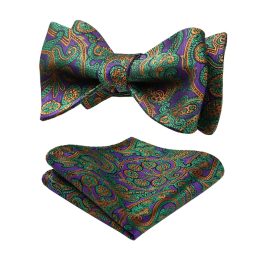 Vintage Green And Purple Paisley Bow Tie Set