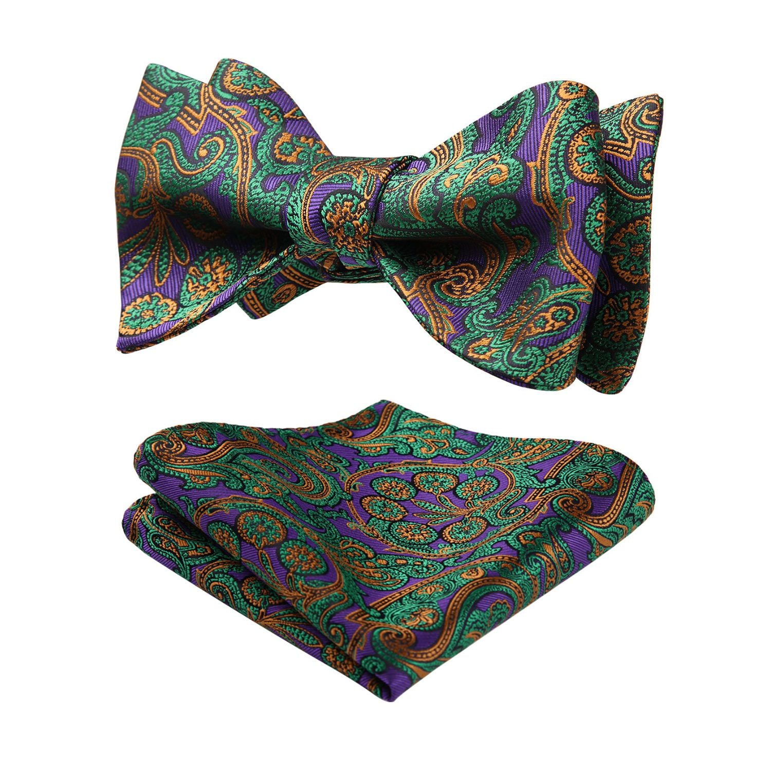 Vintage Green And Purple Paisley Bow Tie Set