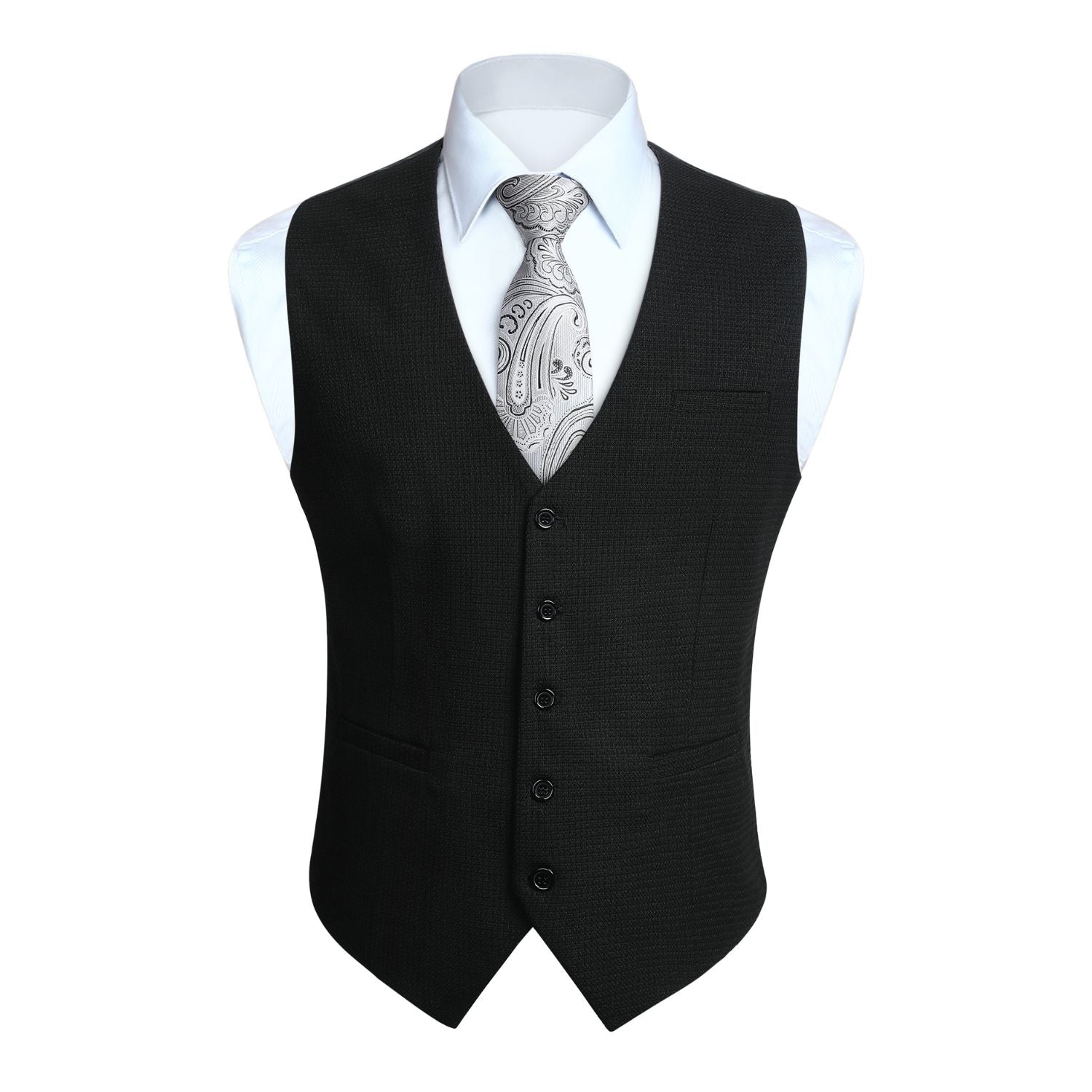 Men's Black Plaid Wedding Vest For Skinny Guys