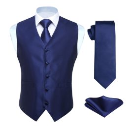 Men's Dark Blue Solid Vest Tie Set For Formal Wear