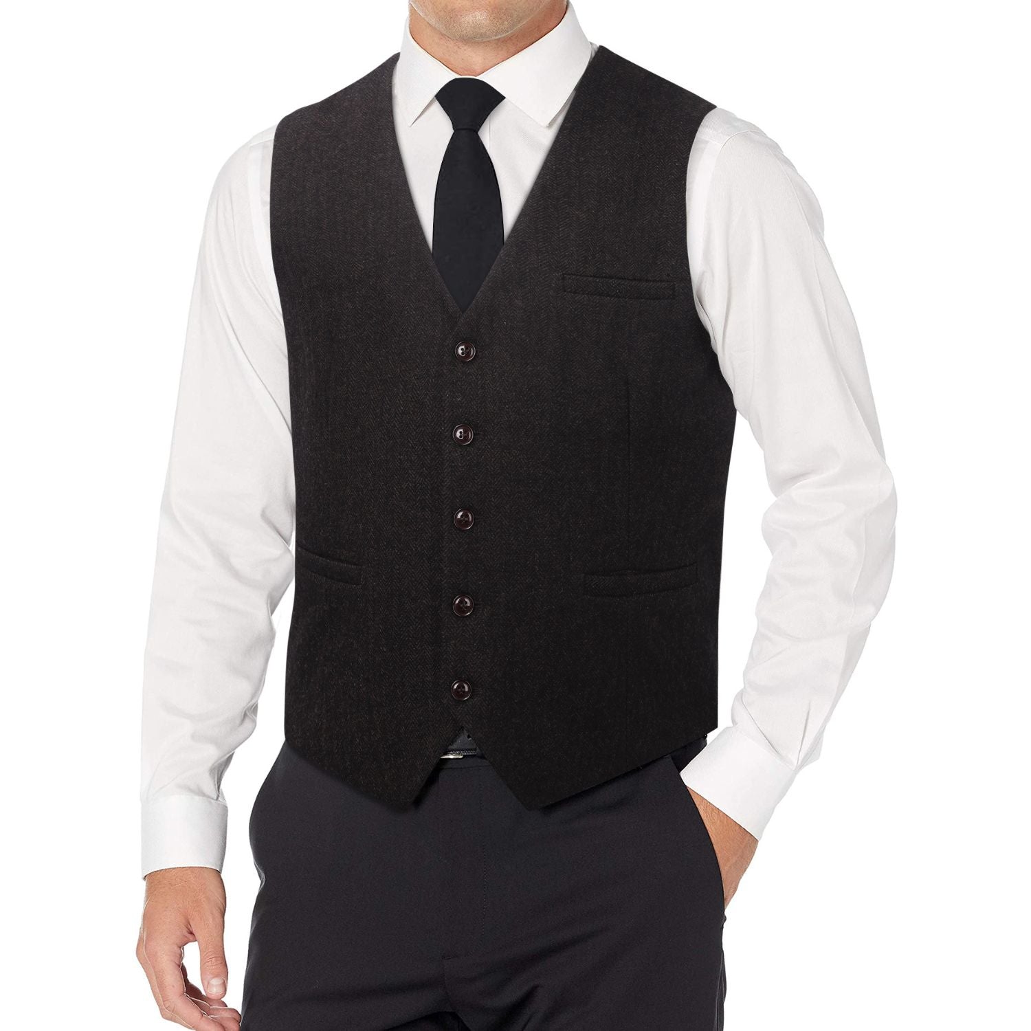 Men's Dark Brown Satin Suit Vest Formal Wear - Image 2