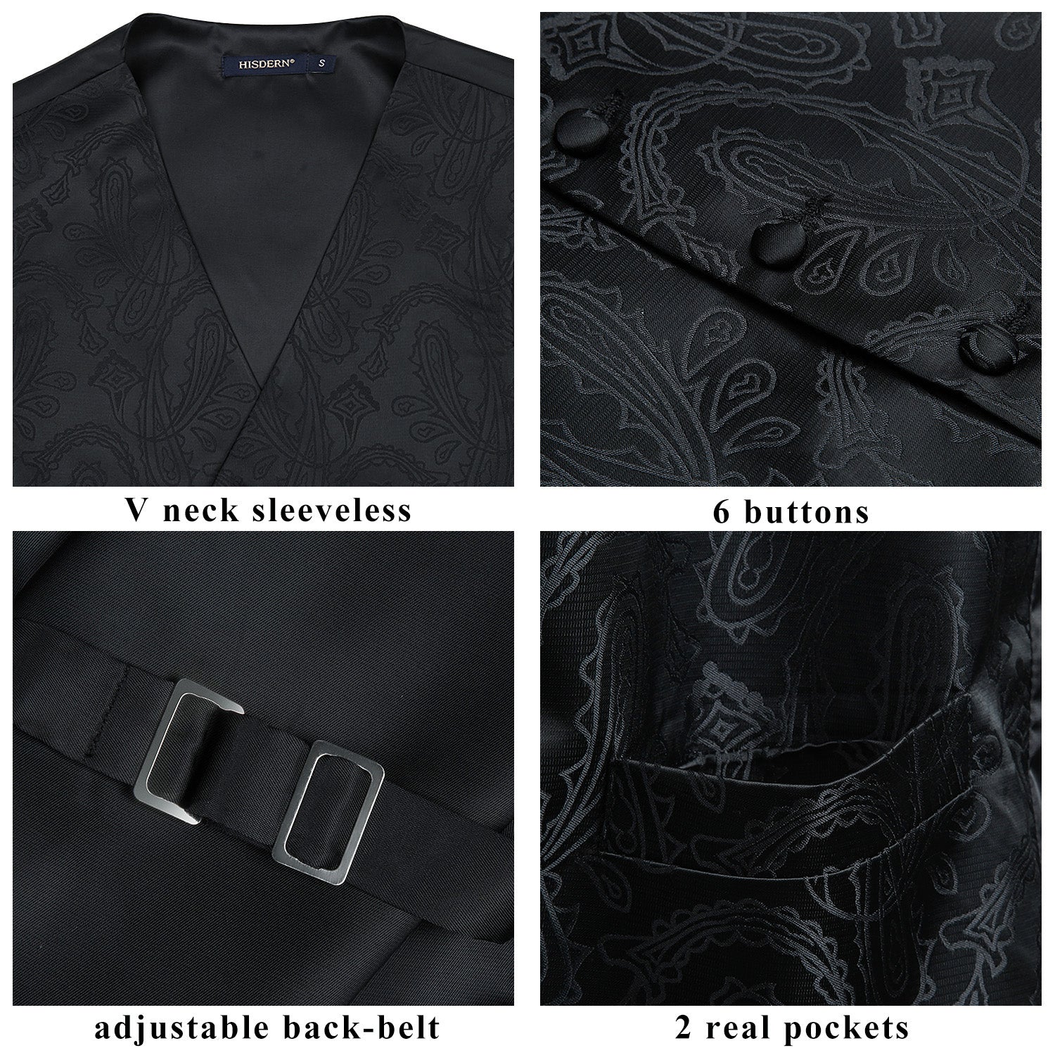Men's Black Paisley Vest Tie Set For Weddings - Image 3
