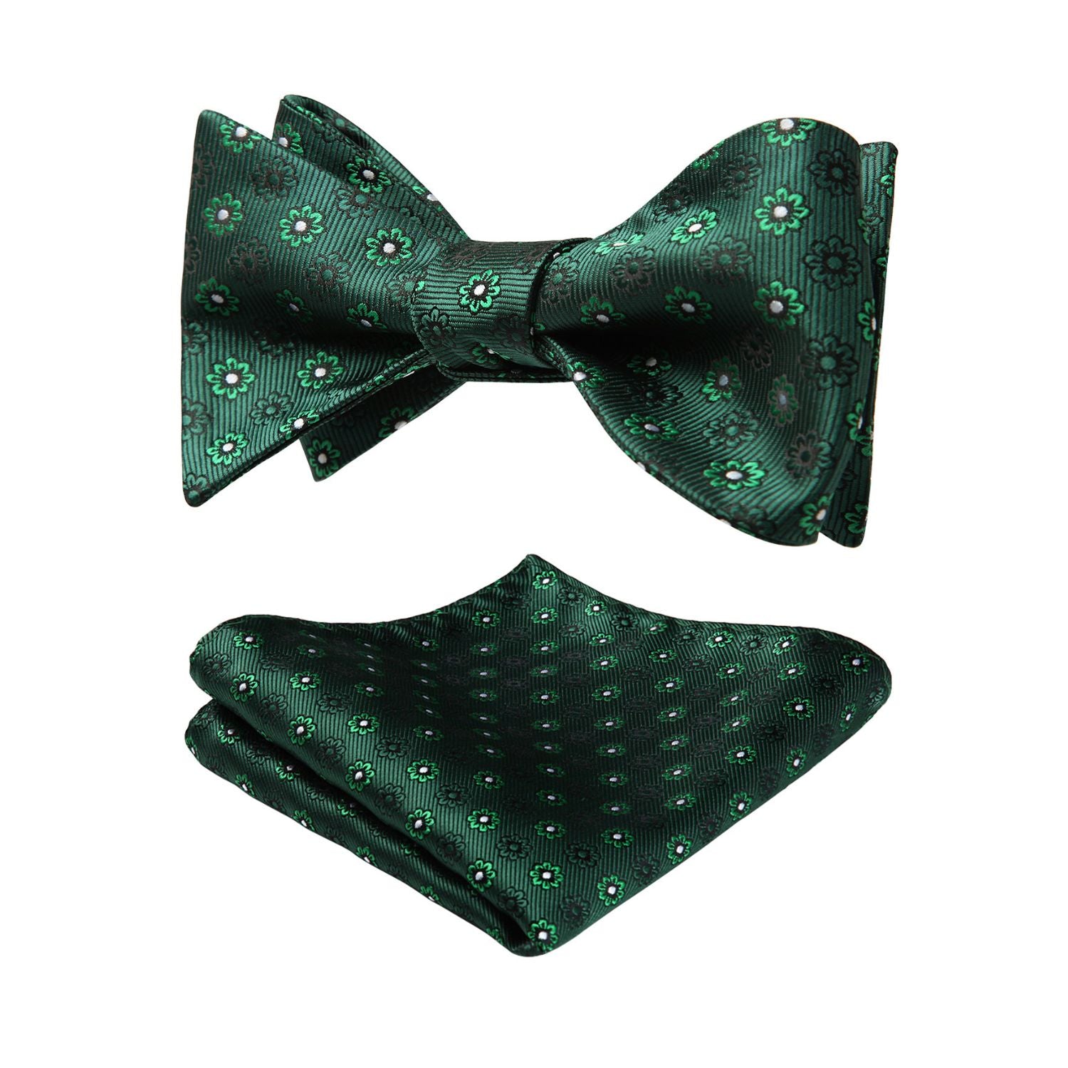 Green White Floral Bow Tie Set For Evening Wear
