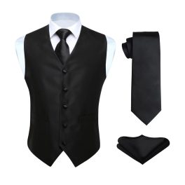 Men's Black Solid Vest Tie Set For Weddings