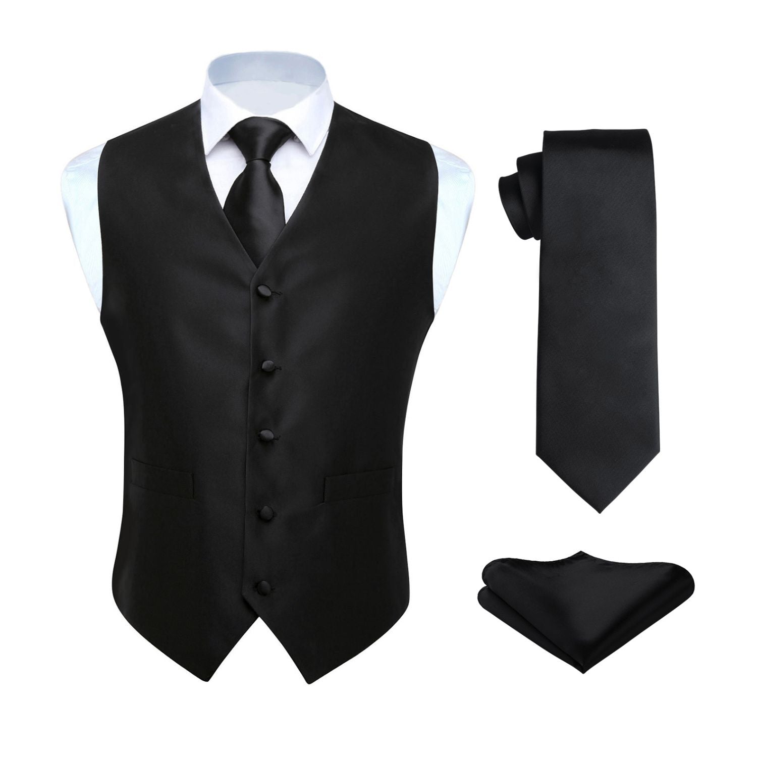 Men's Black Solid Vest Tie Set For Weddings