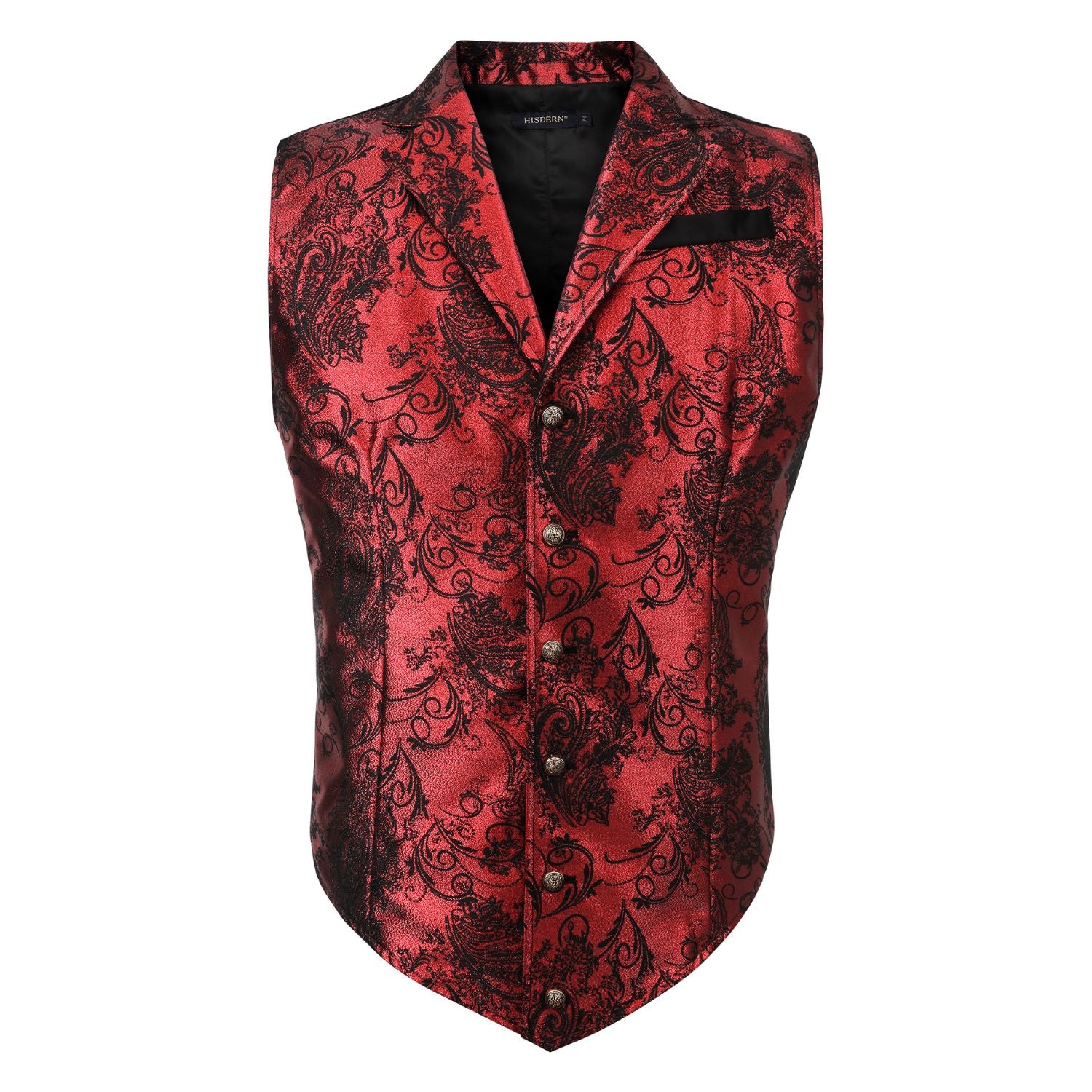 Gothic Men's Formal Vest Silver Red Black Lapel Party Coat