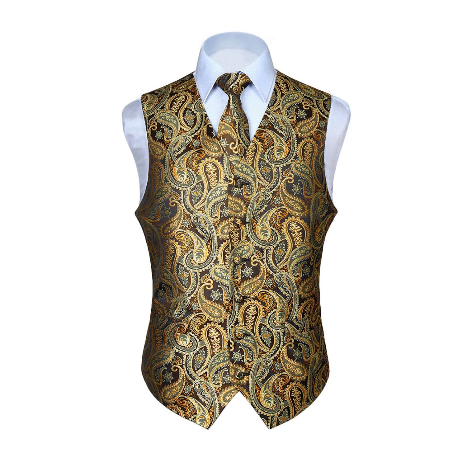 Men's Gold Paisley Vest Tie Set For Weddings - Image 2
