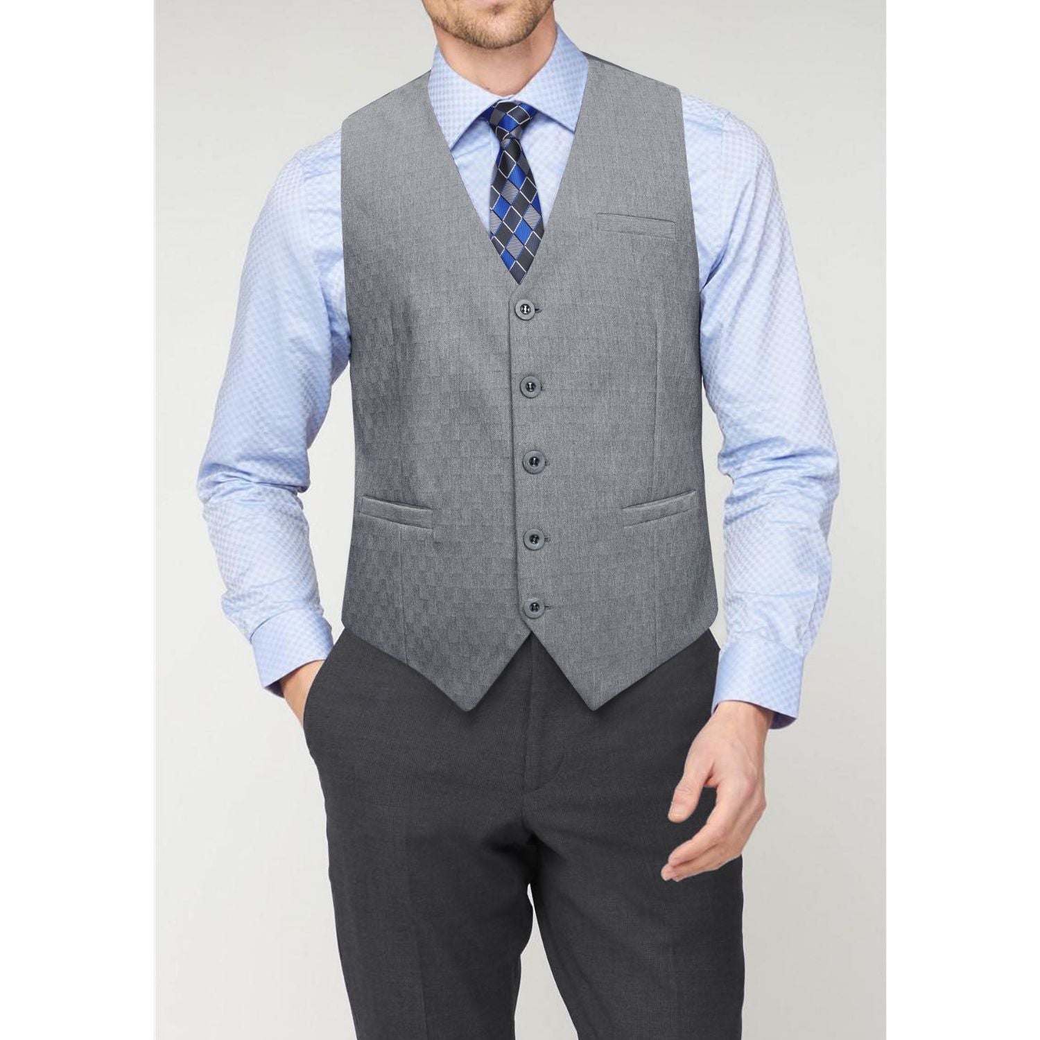 Men's Light Grey Satin Suit Vest Formal Wear - Image 3