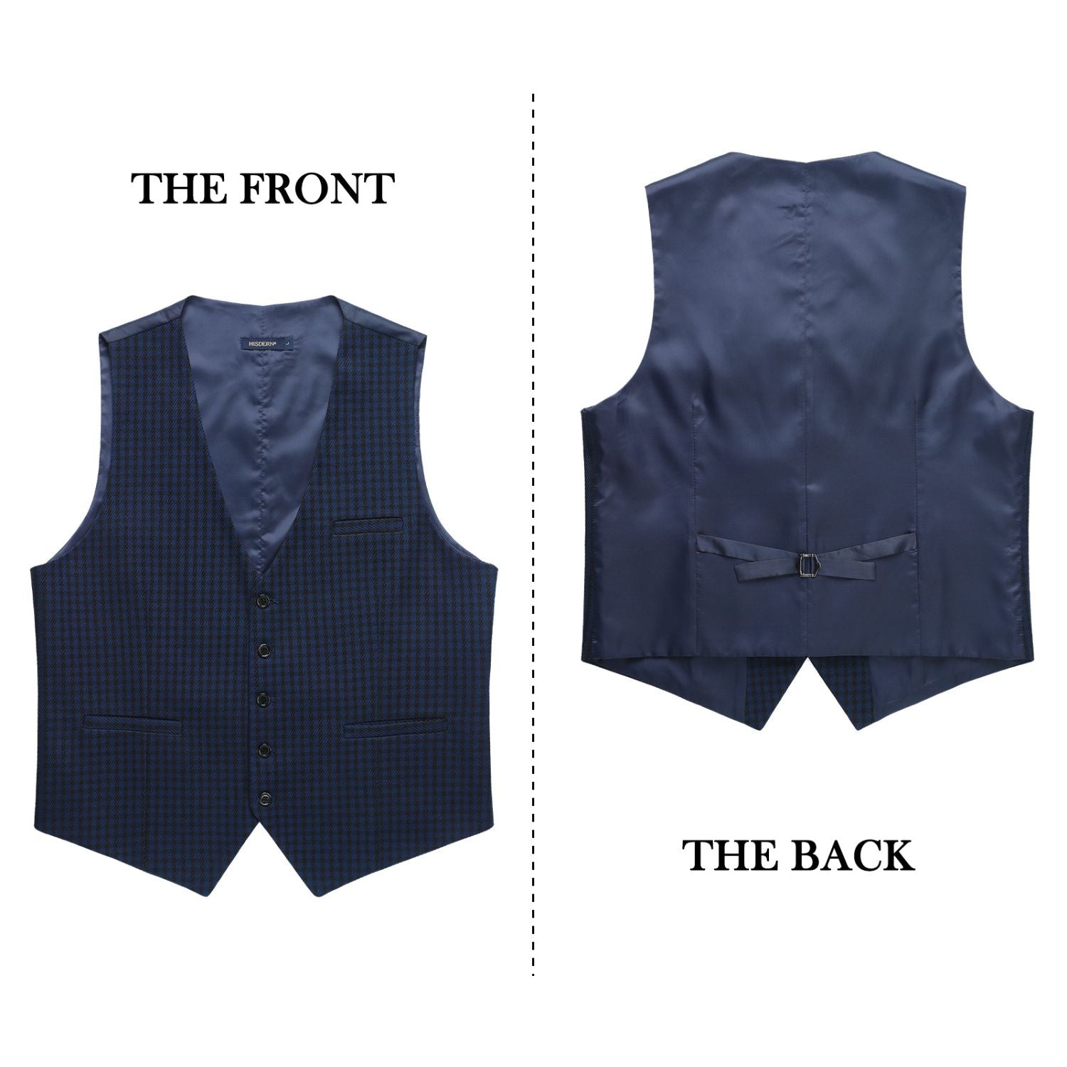 Men's Navy Blue Plaid Wedding Vest For Skinny Guys - Image 3