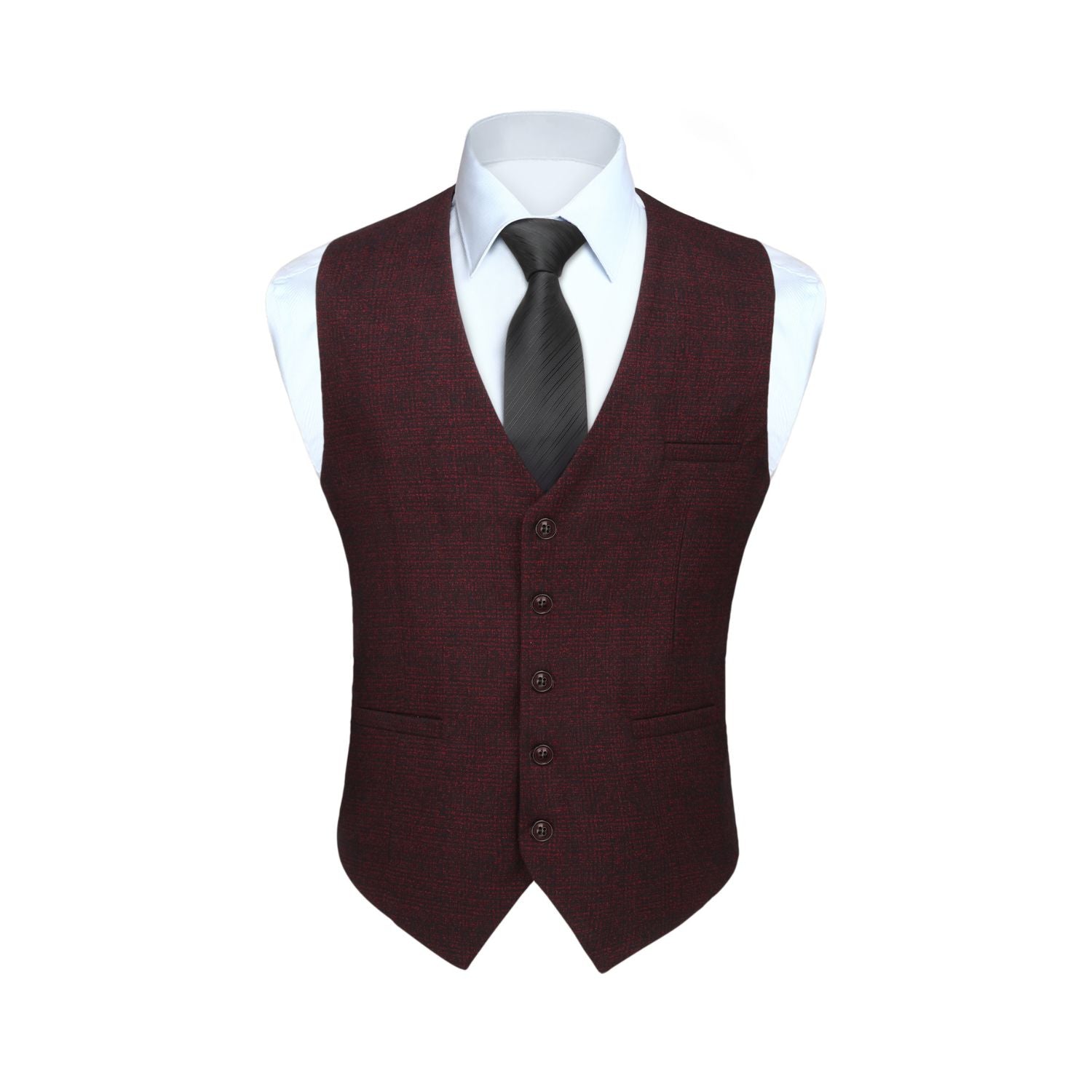 Men's Burgundy Plaid Wedding Vest For Skinny Guys