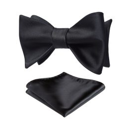 Black Solid Bow Tie Accessories Set For Evening Wear