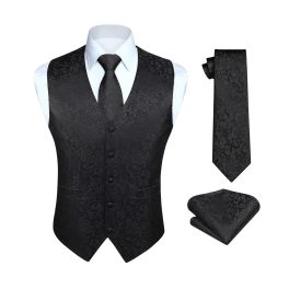 Men's Black Floral Vest Tie Set For Weddings