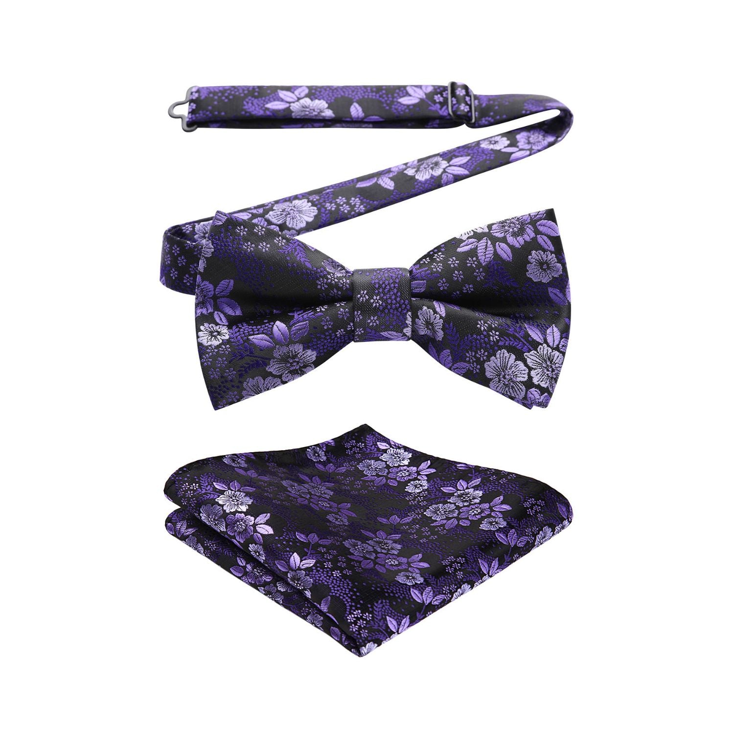Purple Floral Pre-Tied Bow Tie For Evening Wear