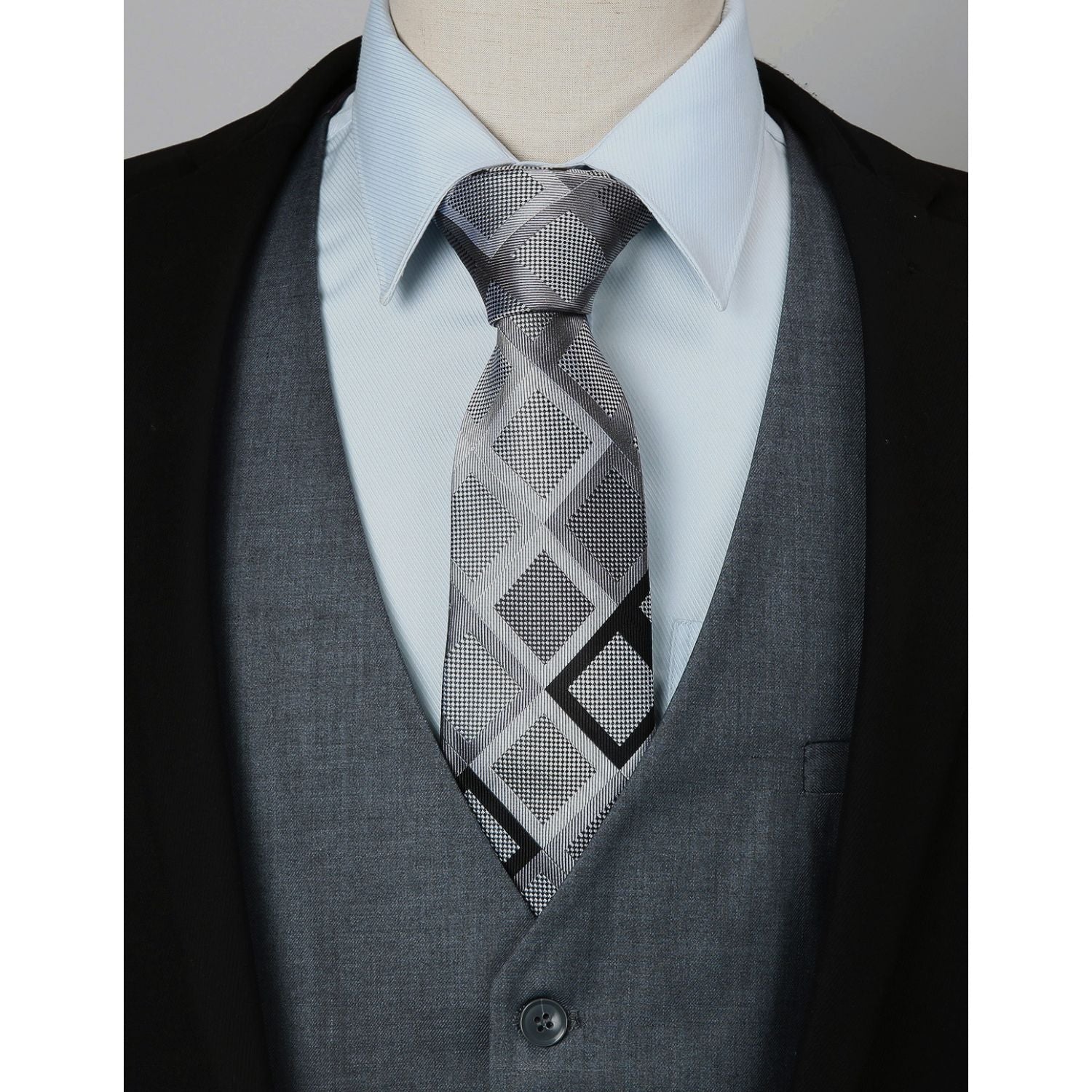 Men's Dark Grey Satin Suit Vest Formal - Image 3