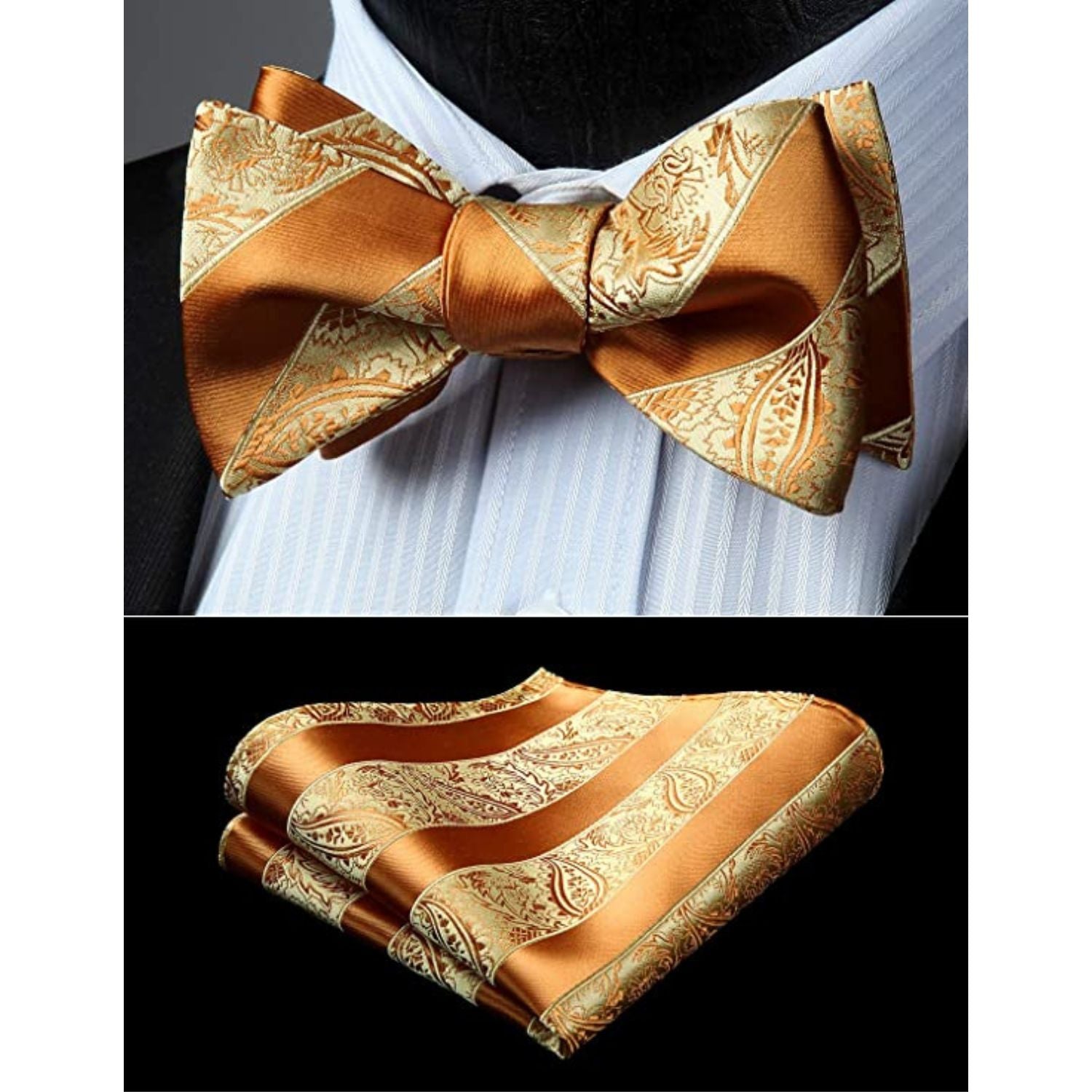 Golden Striped Bow Tie Accessories Set For Evening Wear - Image 2