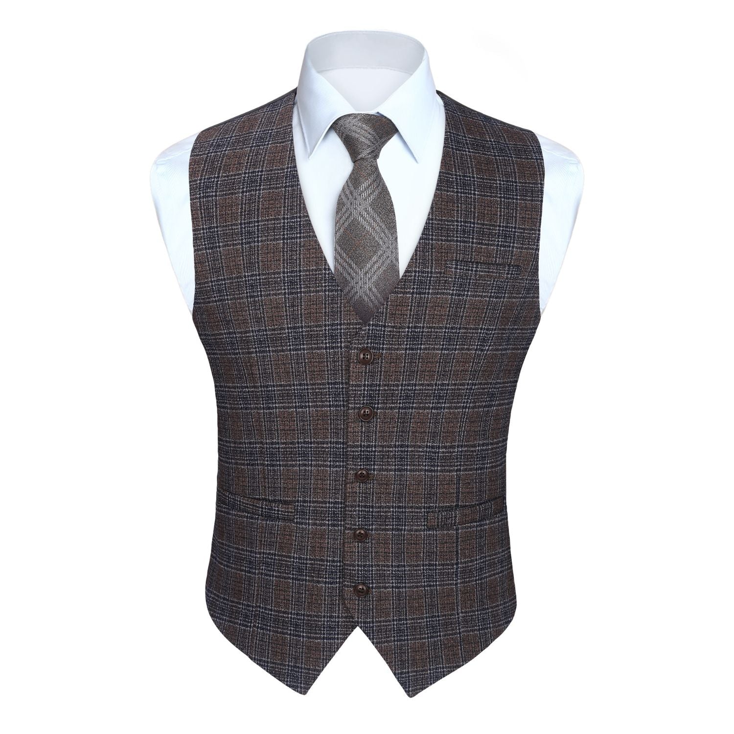 Men's Light Brown Plaid Wedding Vest For Skinny Guys