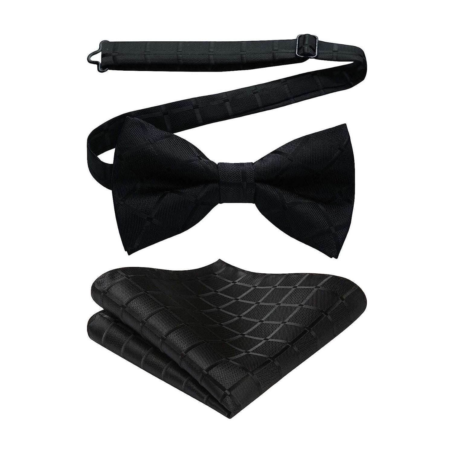 Black Plaid Pre-Tied Bow Tie Accessories Set For Evening Wear