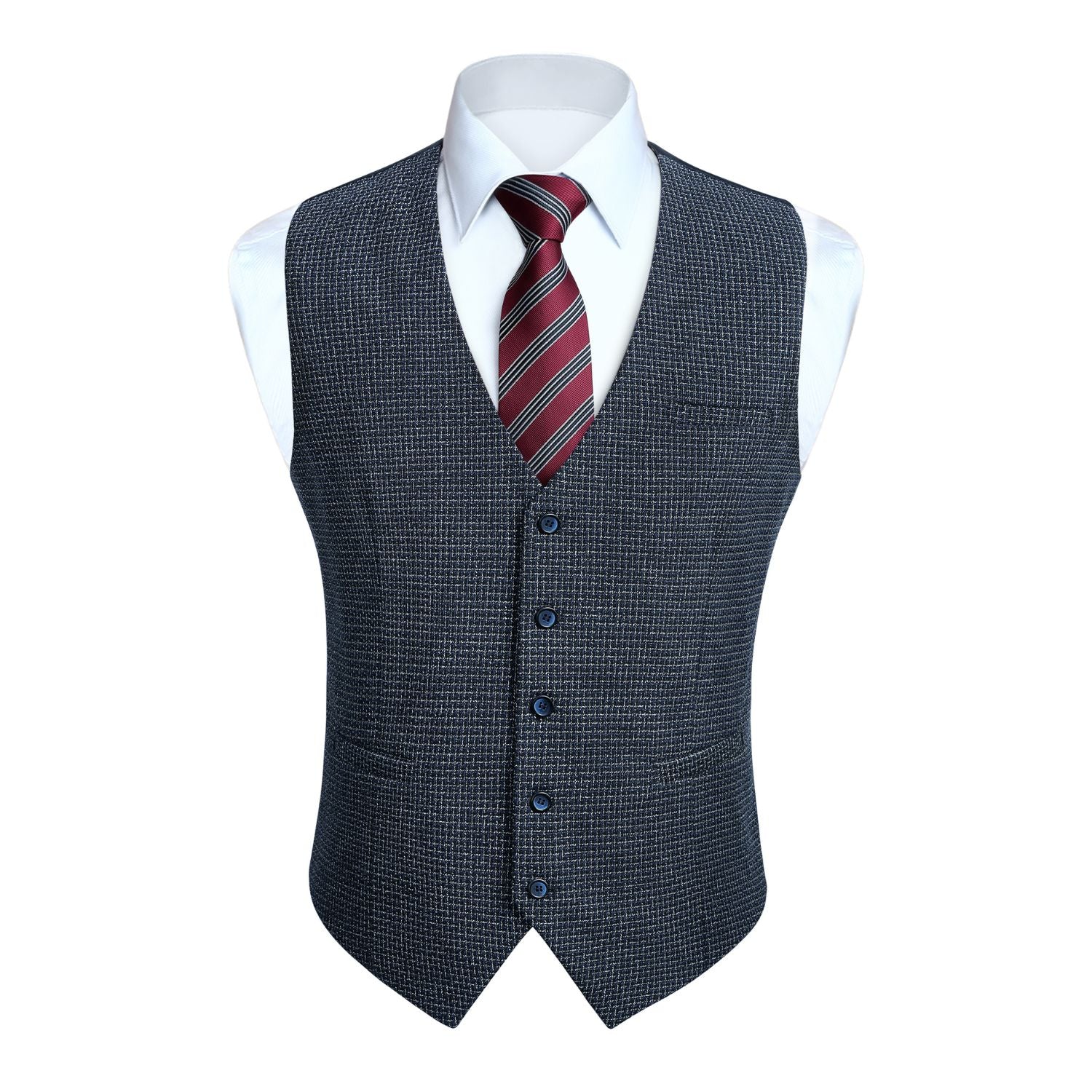 Men's Navy Blue Plaid Wedding Vest For Skinny Guys