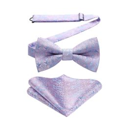 Pink Paisley Pre-Tied Bow Tie Set For Wedding