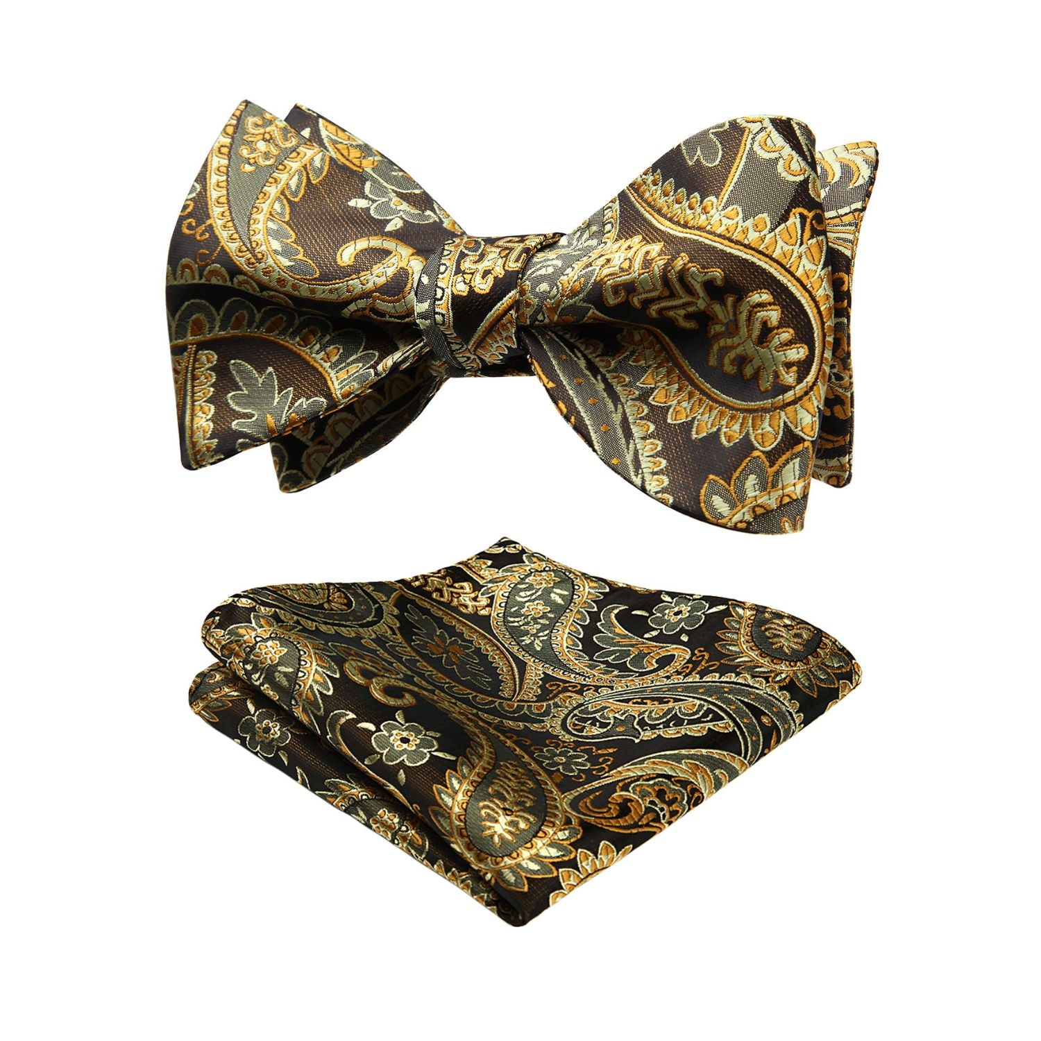 Vintage Gold Paisley Bow Tie Set Groomsmen Wedding