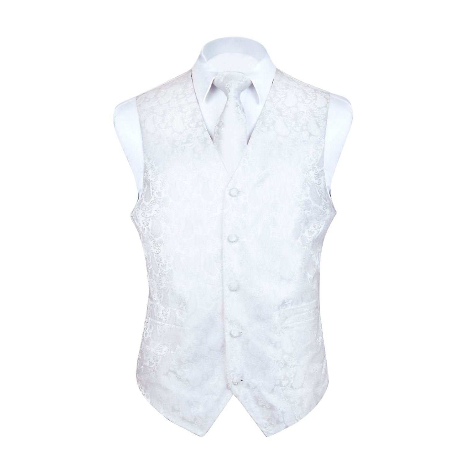 Men's White Paisley Vest Tie Set For Weddings Anniversary - Image 2