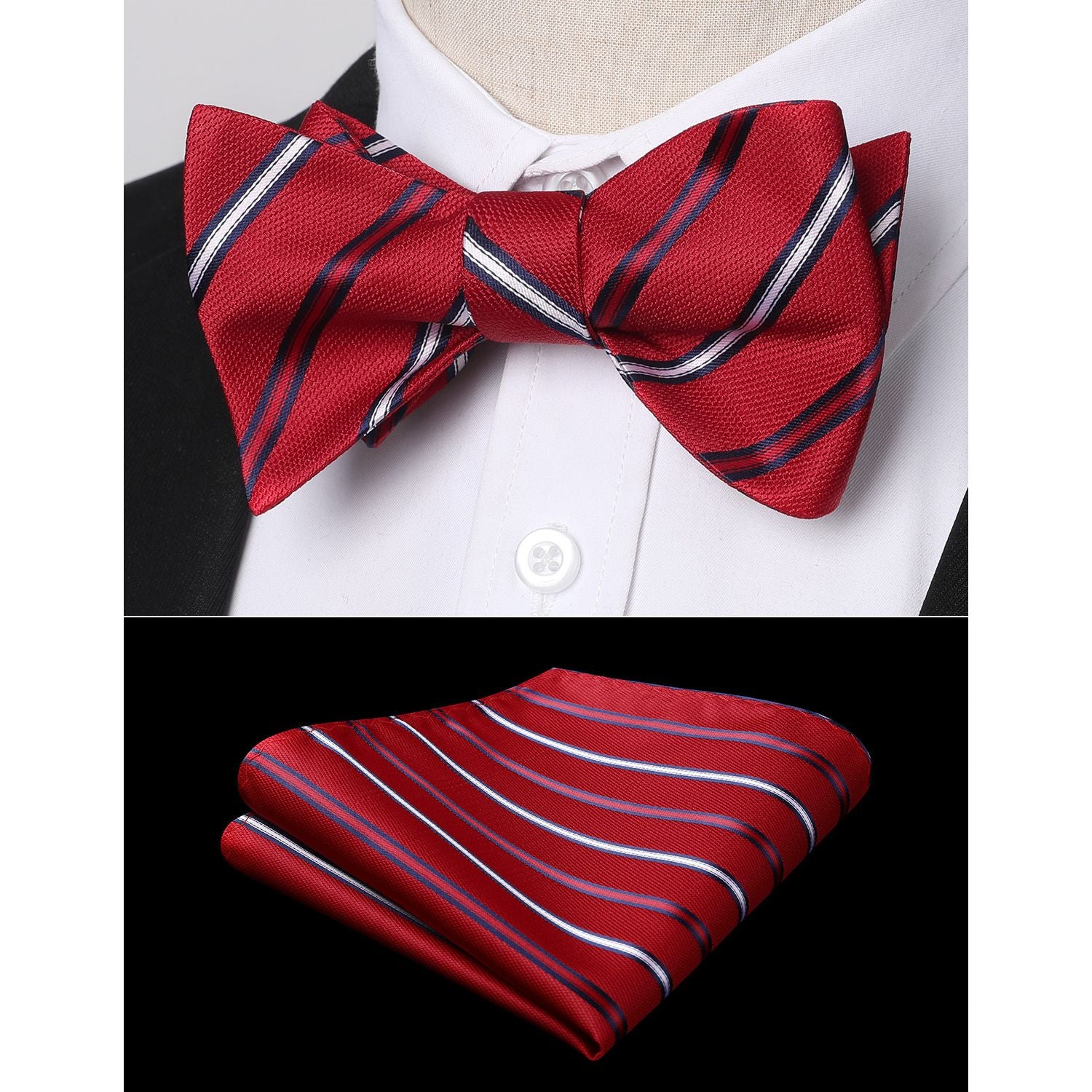 Red White Striped Bow Tie Accessories Set For Evening Wear - Image 2