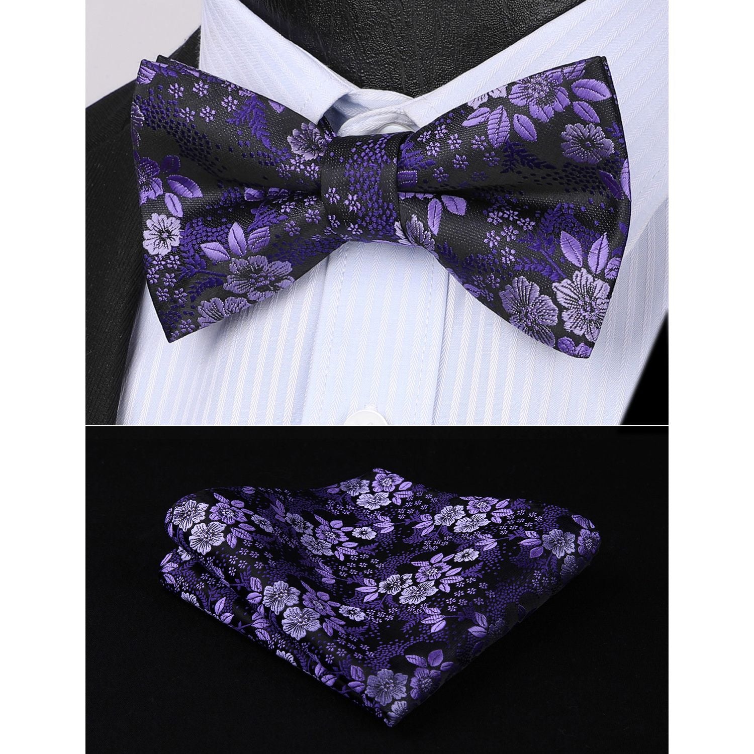 Purple Floral Pre-Tied Bow Tie For Evening Wear - Image 2