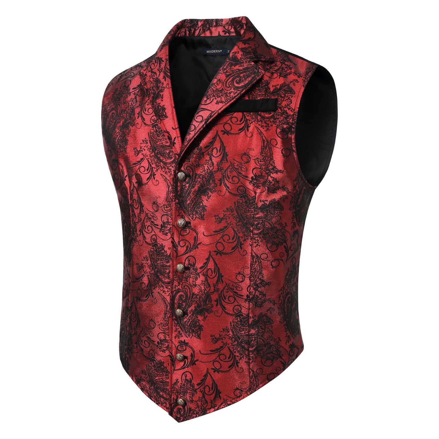 Gothic Men's Formal Vest Silver Red Black Lapel Party Coat - Image 2