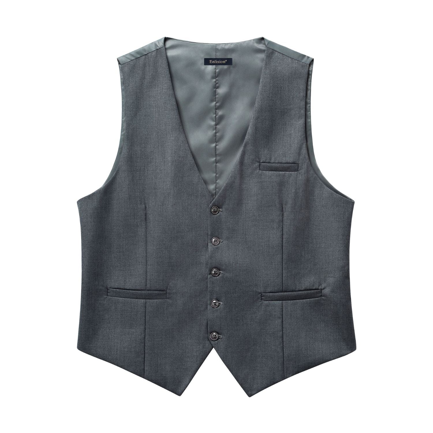 Men's Dark Grey Satin Suit Vest Formal - Image 2