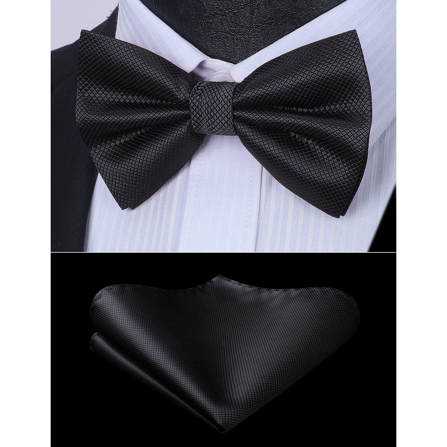 Black Solid Pre-Tied Bow Tie Accessories Set For Evening Wear - Image 2