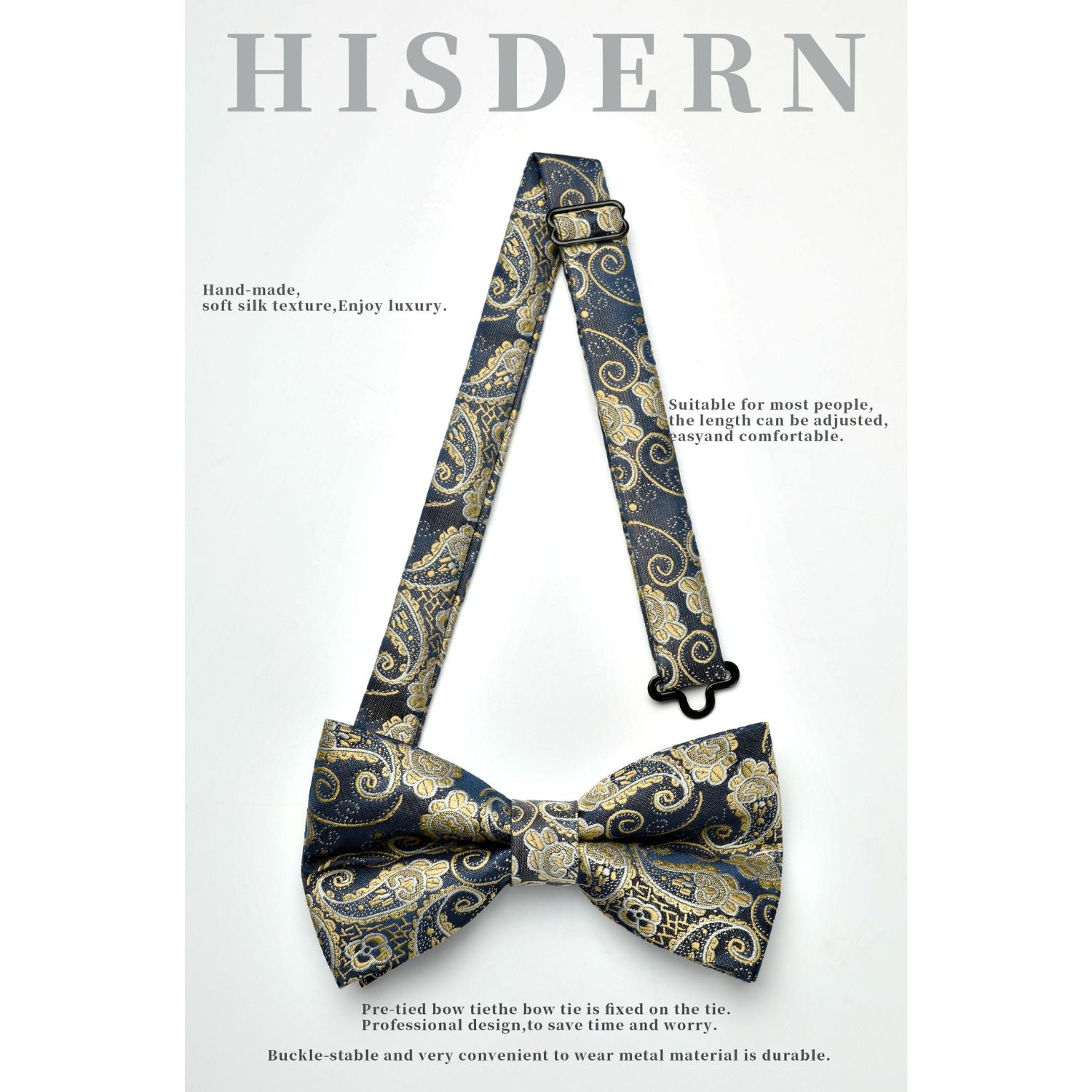 Vintage Blue Paisley Pre-Tied Bow Tie Set For Wedding - Image 3