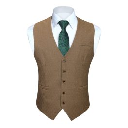 Men's Khaki Solid Wedding Vest For Skinny Guys