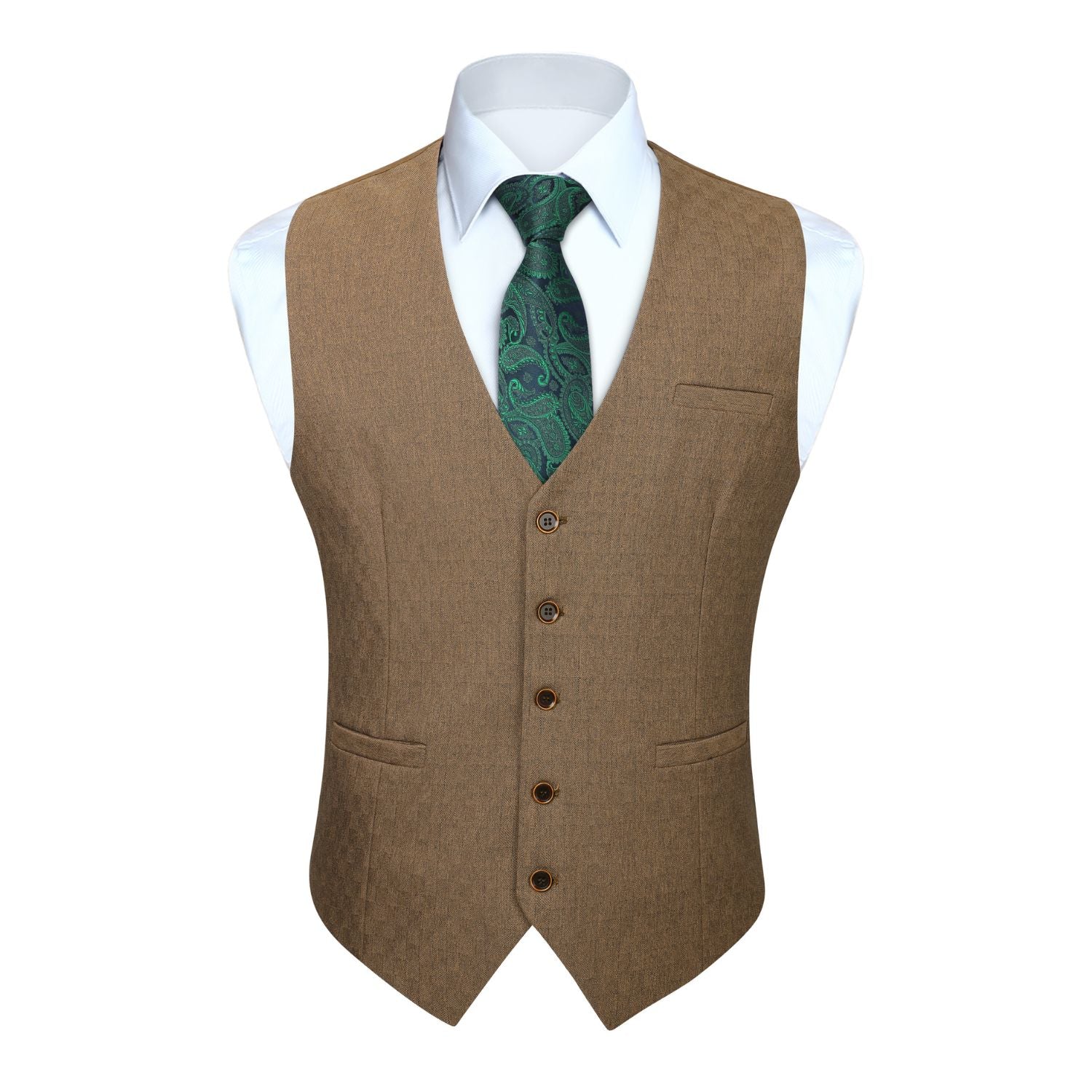 Men's Khaki Solid Wedding Vest For Skinny Guys