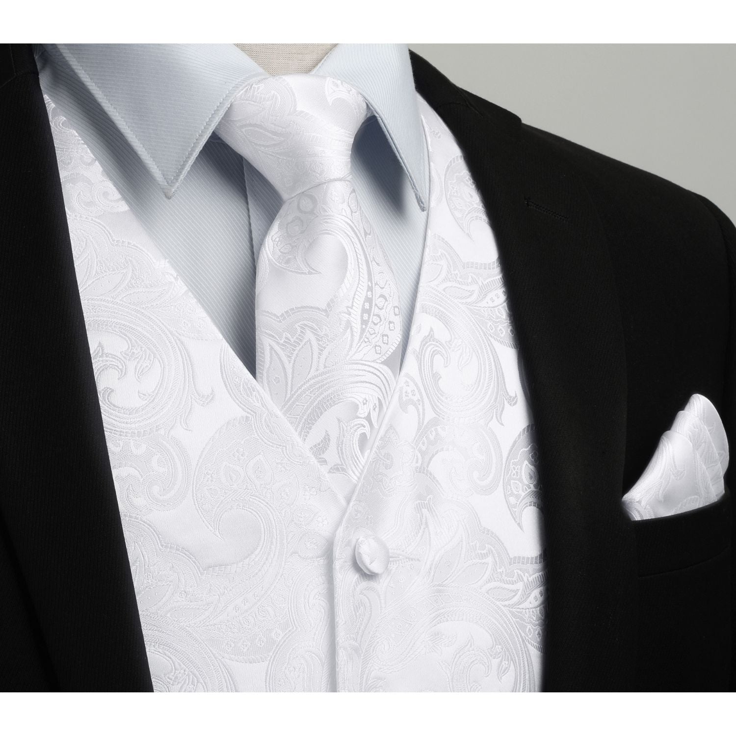 Men's White Paisley Vest Tie Set For Weddings Anniversary - Image 2