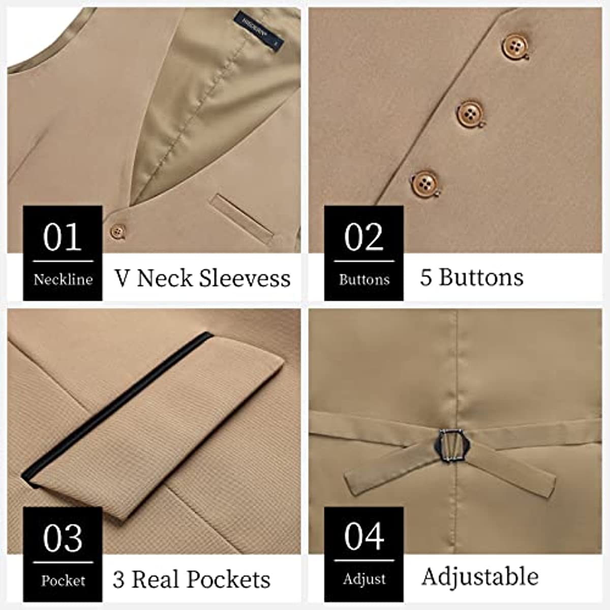 Men's Light Khaki Satin Suit Vest Formal Wear - Image 3