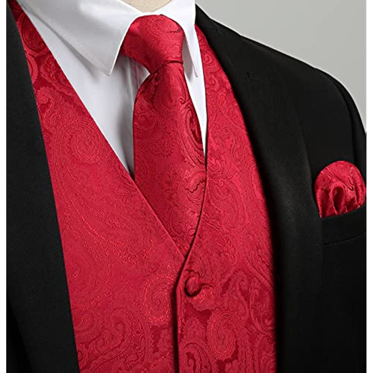 Men's Red Paisley Vest Tie Set For Weddings - Image 2