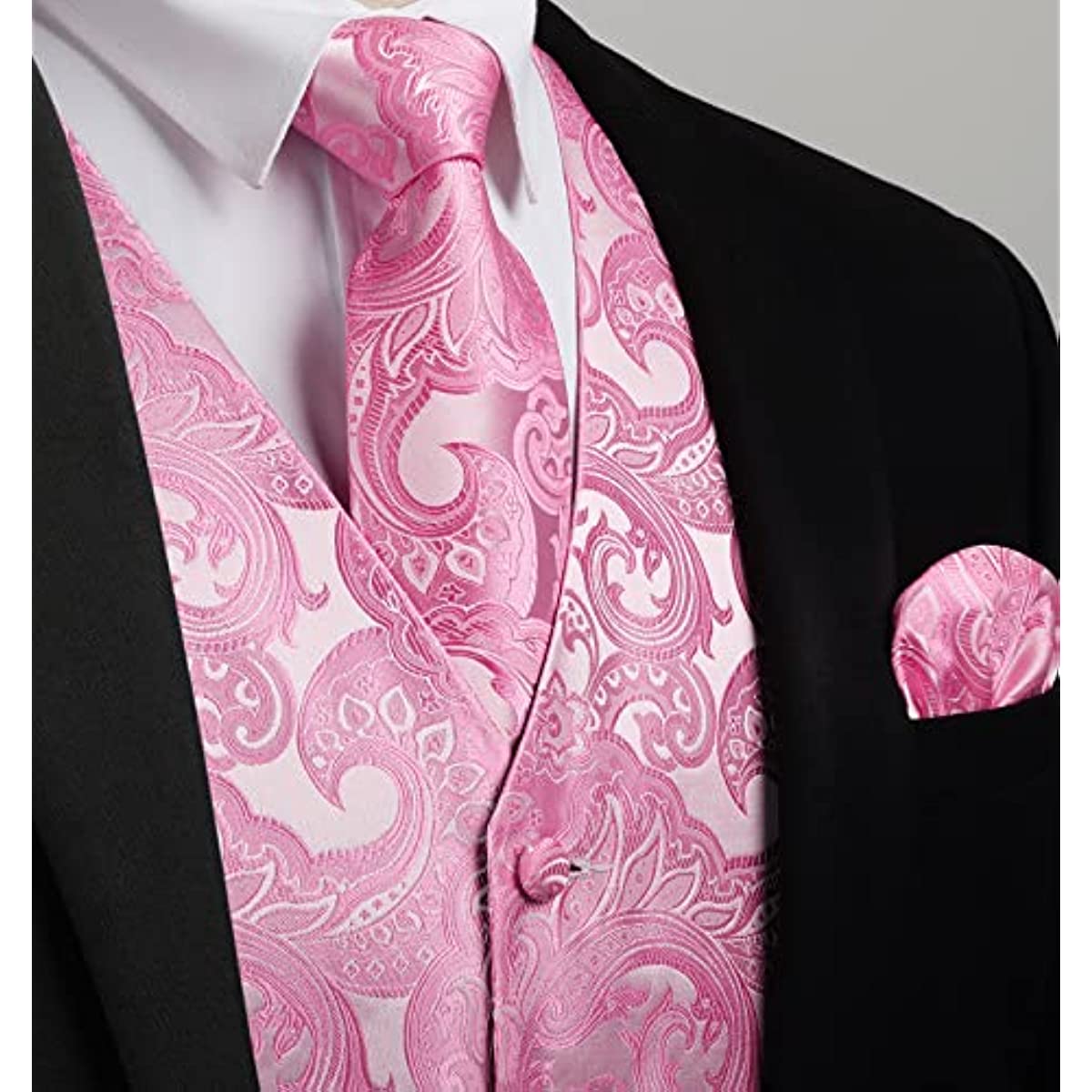 Men's Pink Paisley Vest Tie Set For Weddings - Image 2
