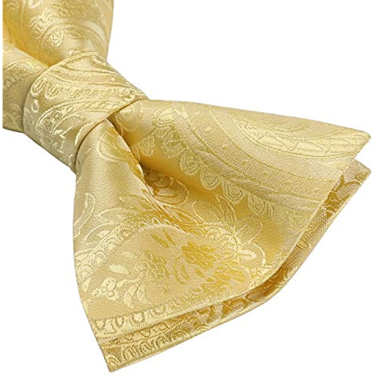 Yellow Paisley Pre-Tied Bow Tie Handkerchief With Cufflinks - Image 3