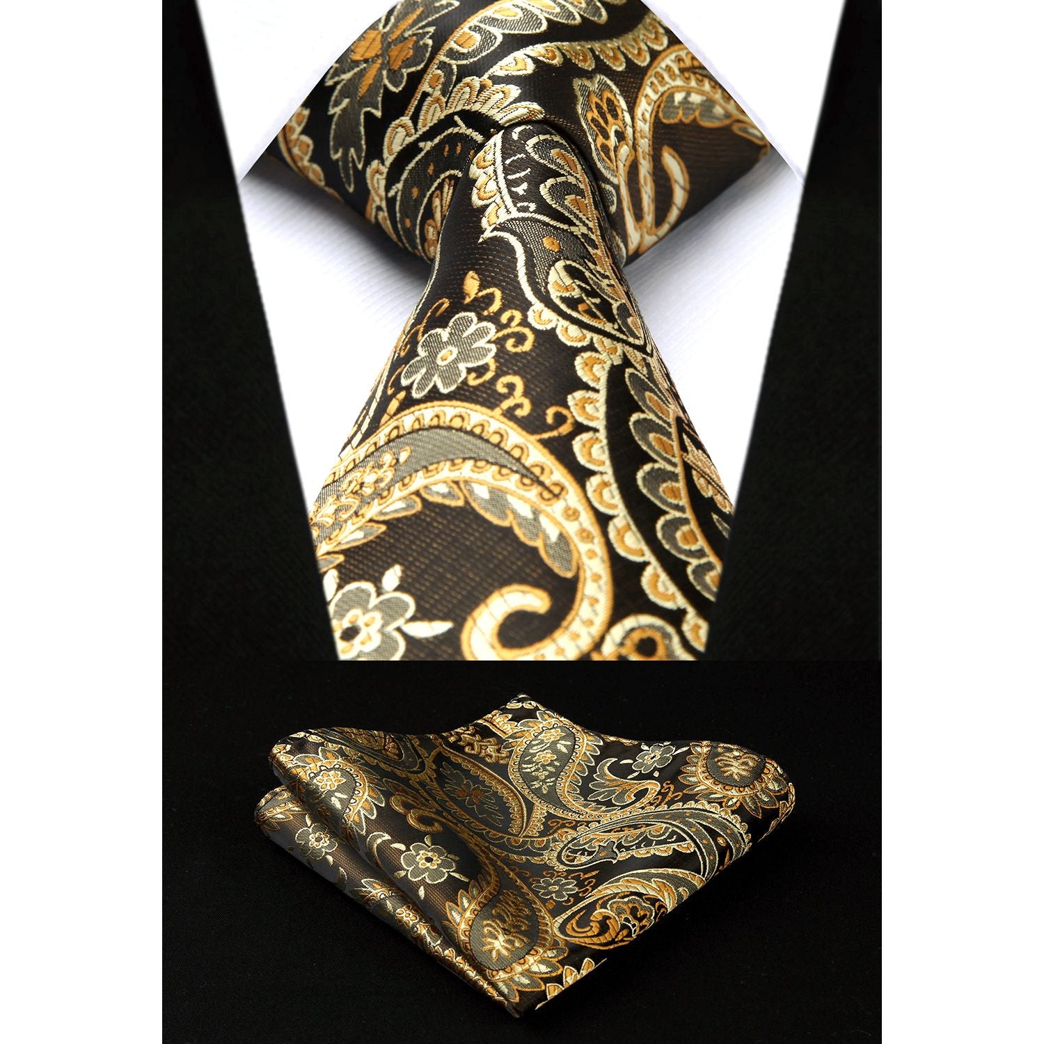 Men's Gold Paisley Vest Tie Set For Weddings - Image 3