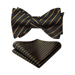 Black Gold Striped Bow Tie Accessories Set For Evening Wear
