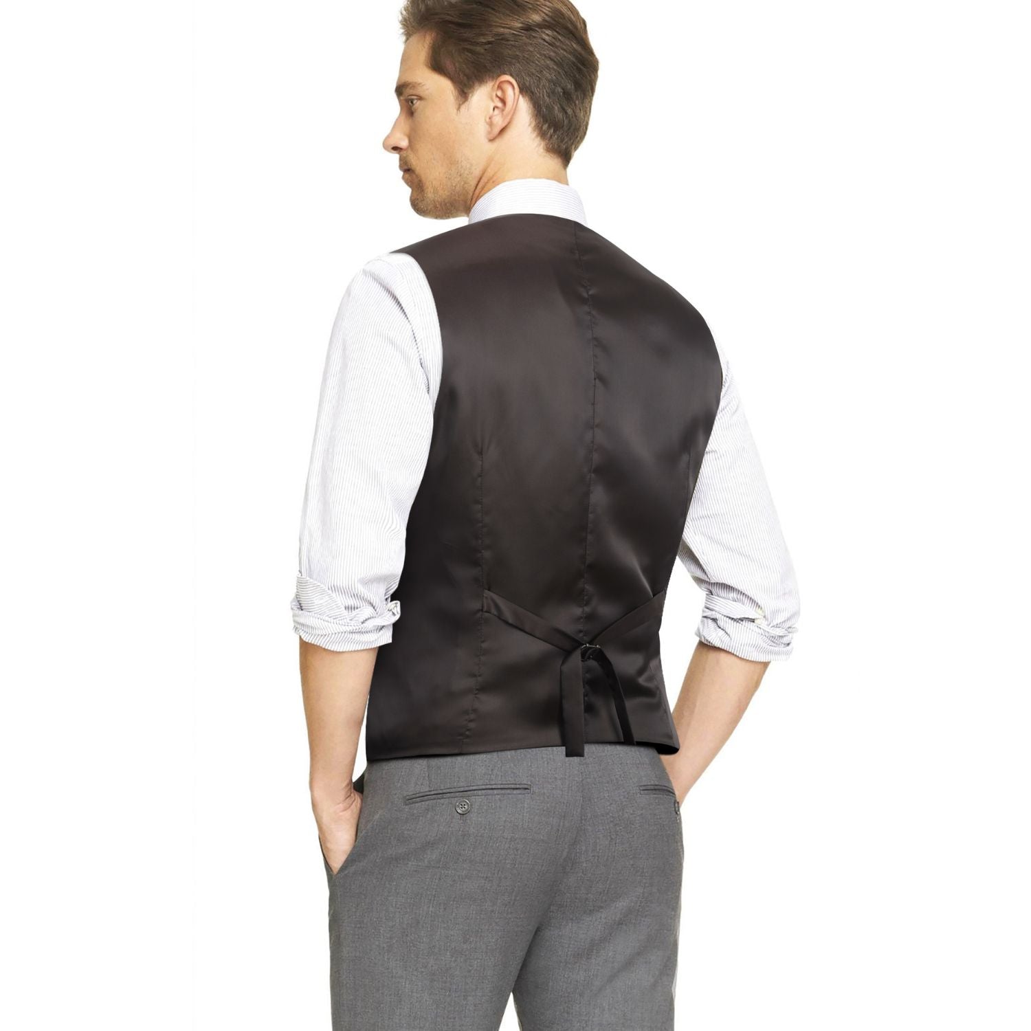 Men's Dark Brown Satin Suit Vest Formal Wear - Image 3