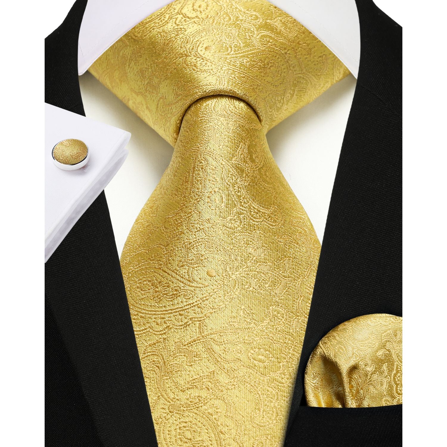Men's Gold Paisley Vest Tie Set For Weddings Anniversary - Image 3