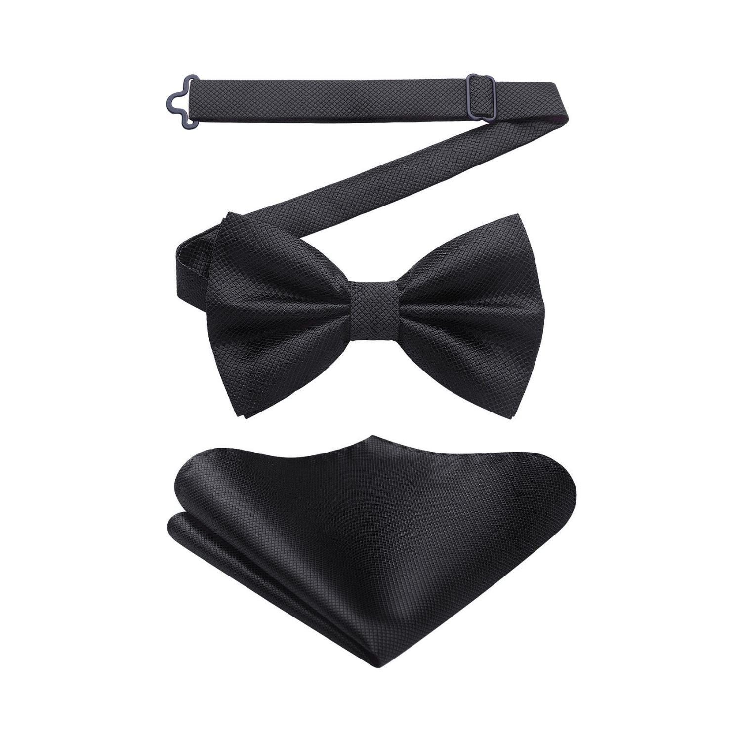 Black Solid Pre-Tied Bow Tie Accessories Set For Evening Wear