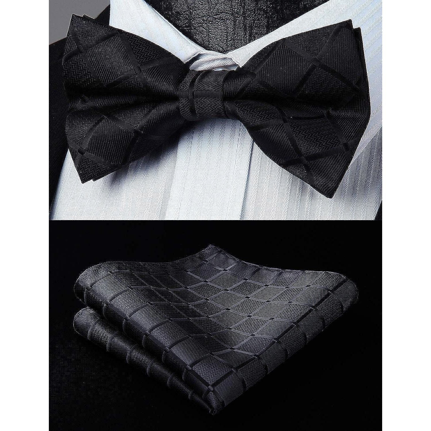 Black Plaid Pre-Tied Bow Tie Accessories Set For Evening Wear - Image 2