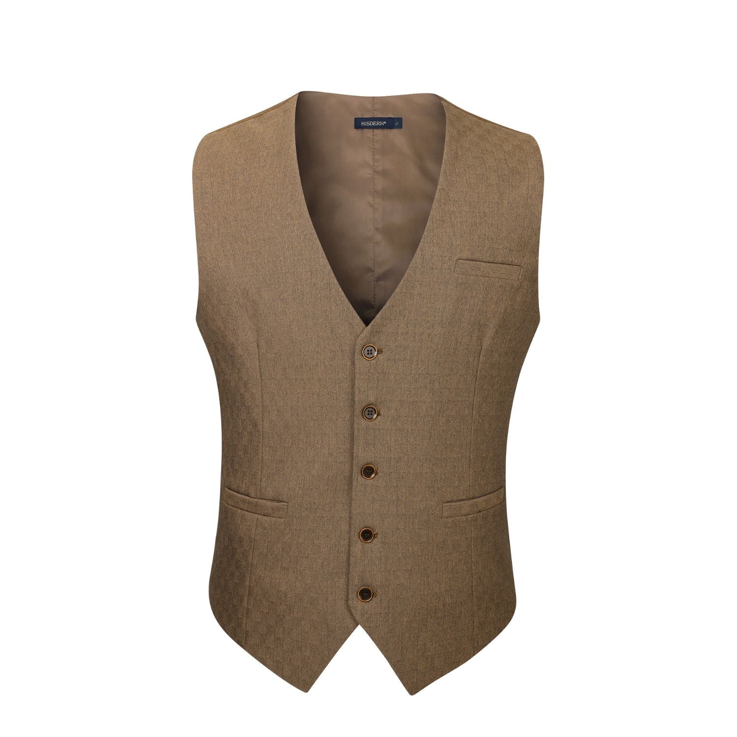 Men's Khaki Solid Wedding Vest For Skinny Guys - Image 2