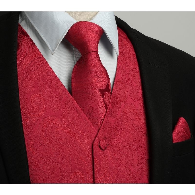 Men's Burgundy Paisley Vest Tie Set For Weddings Anniversary - Image 2