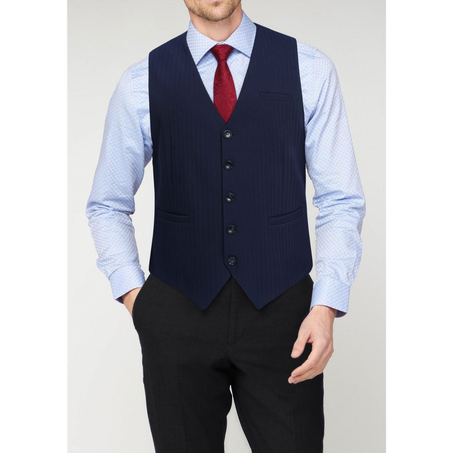 Men's Navy Blue Satin Suit Vest Formal Wear - Image 2