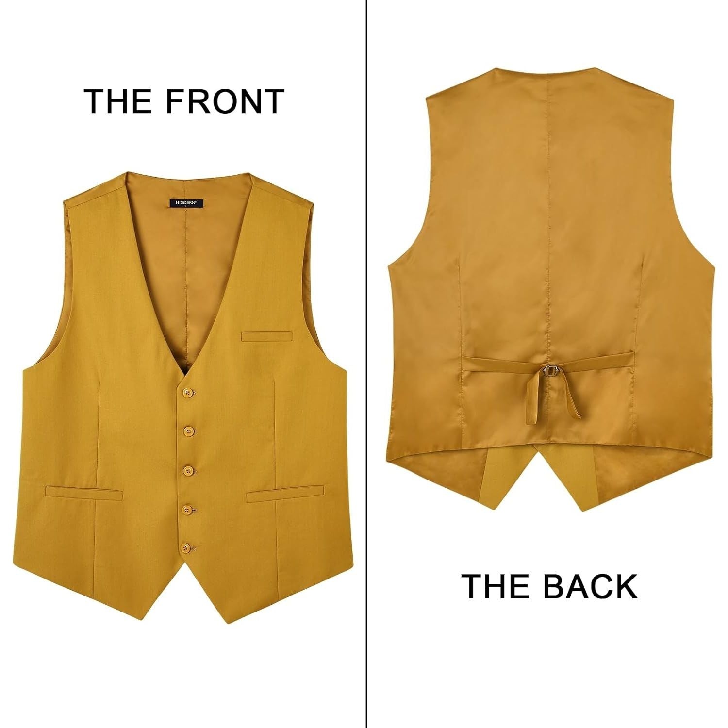 Men's Gold Satin Suit Vest Formal Wear - Image 3